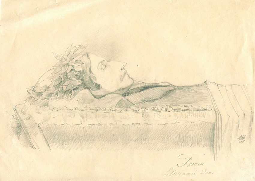 Рисунок. Н. В. Гоголь в гробу