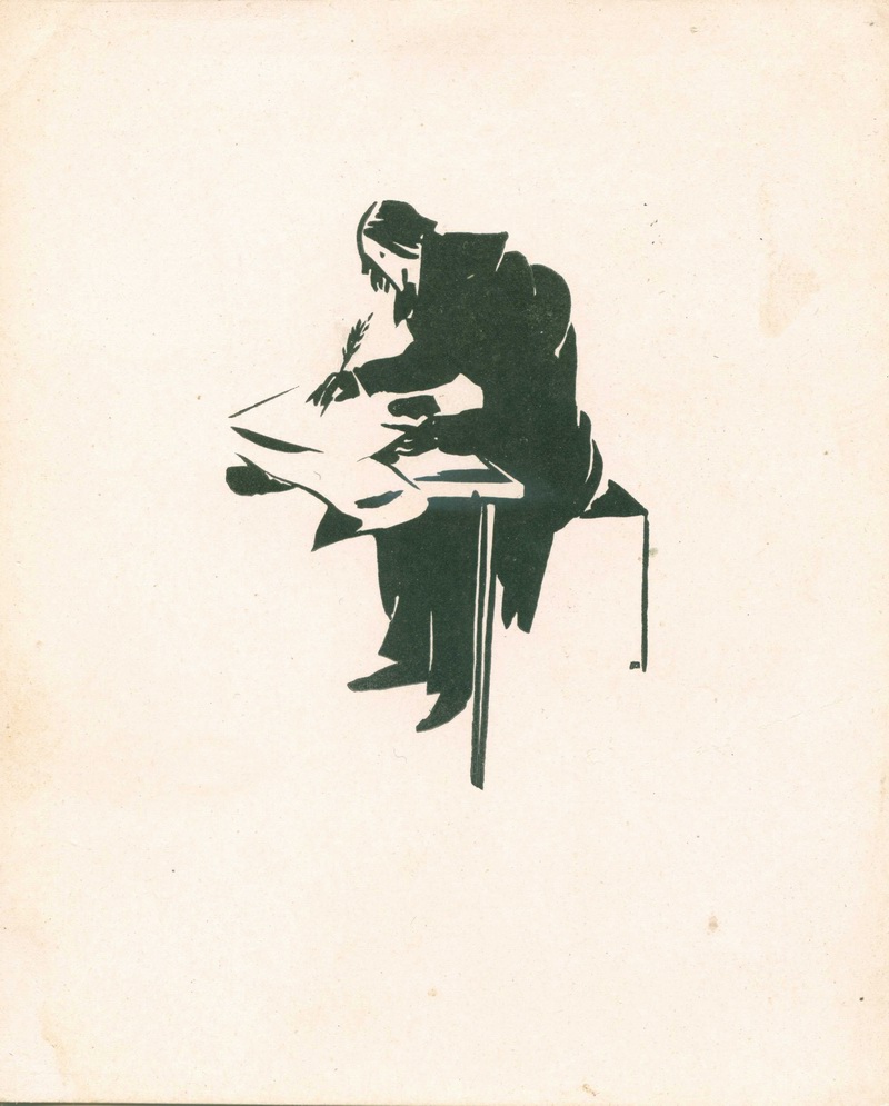 Ксилография. Портрет Н. В. Гоголя, сидящего за столом. Из серии иллюстраций к повести Н. В. Гоголя «Нос»