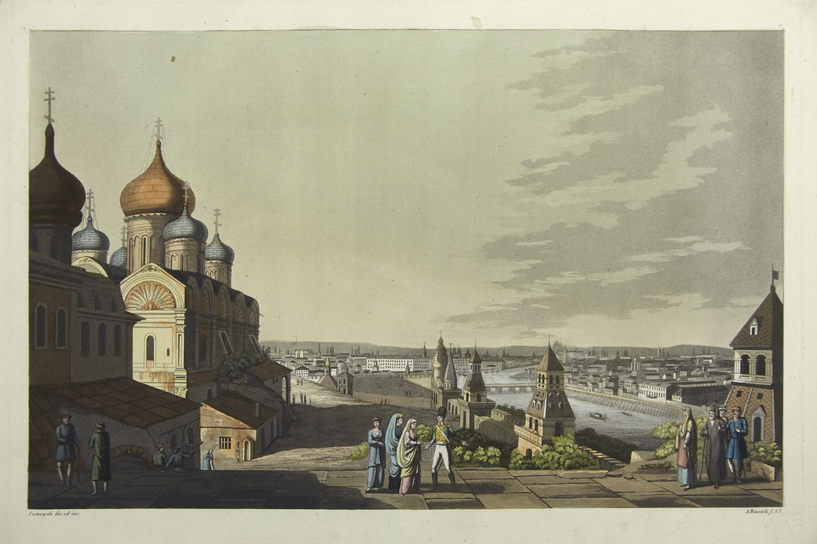 Гравюра. Вид Москвы с балкона Императорского дворца в Кремле в сторону Воспитательного дома